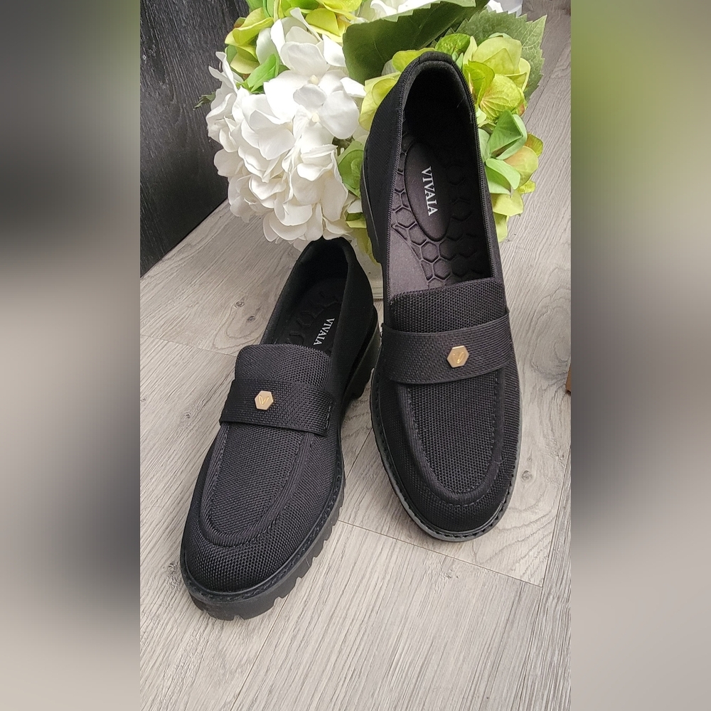 Vivaia Francesca Black Round-Toe Platform Chunky Heel Penny Loafers, US 11 EU 43 - Picture 5 of 16